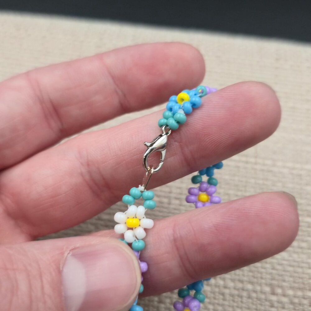 6.25 Inch Sterling Silver Colorful Bead Flowers Petite Bracelet A6775 - Picture 4 of 6
